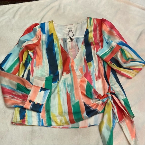 New! Milly Watercolor Brushstroke colorful Top In Multi 28136 - Picture 11 of 13